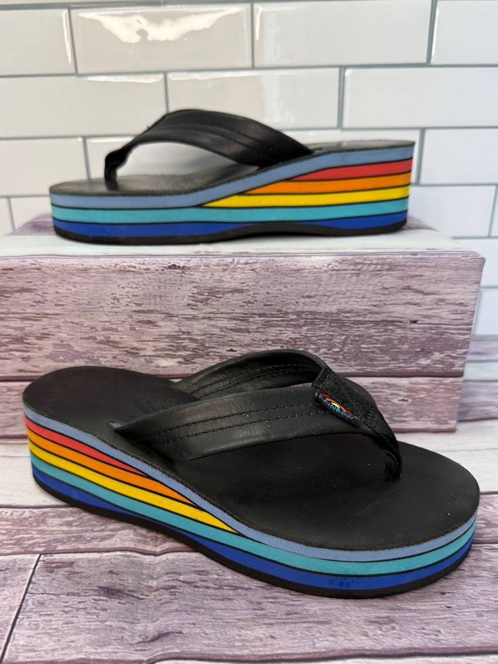 Rainbow Sandals Six Layer Wedge Sandal Size 6